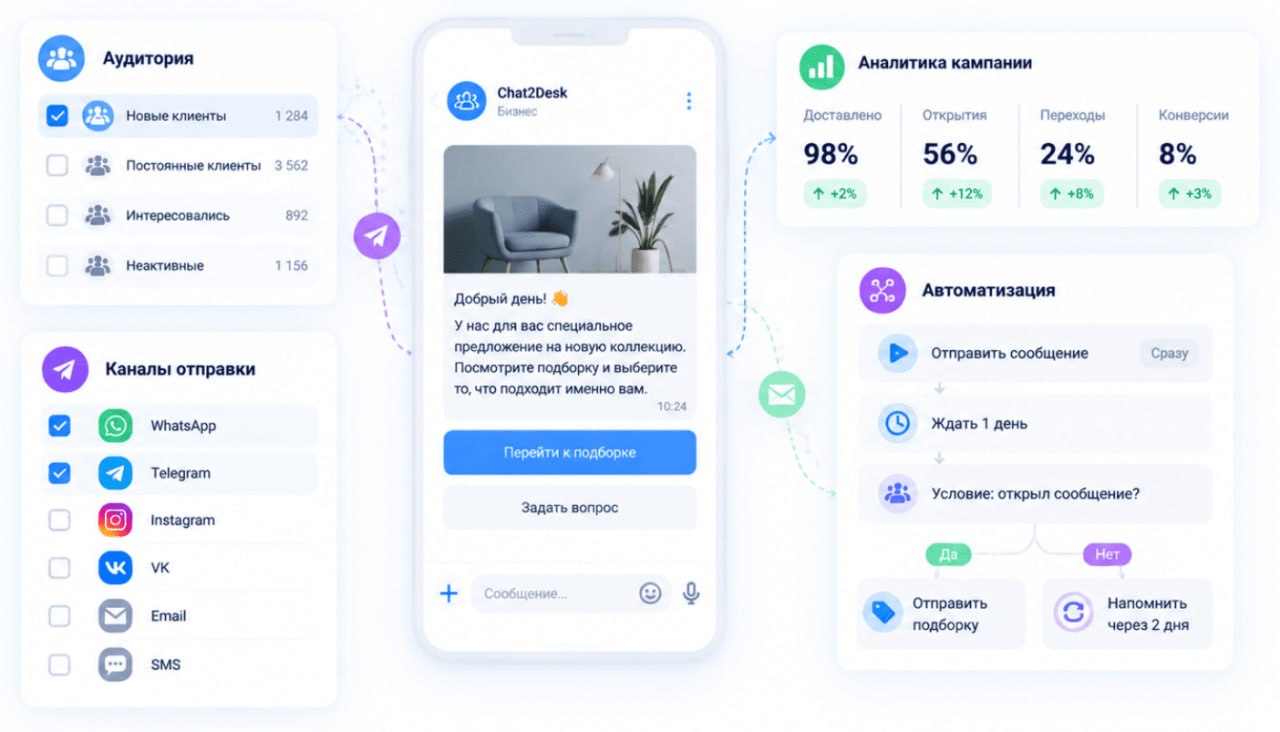 Chat2Desk — аудитория, каналы, аналитика кампании